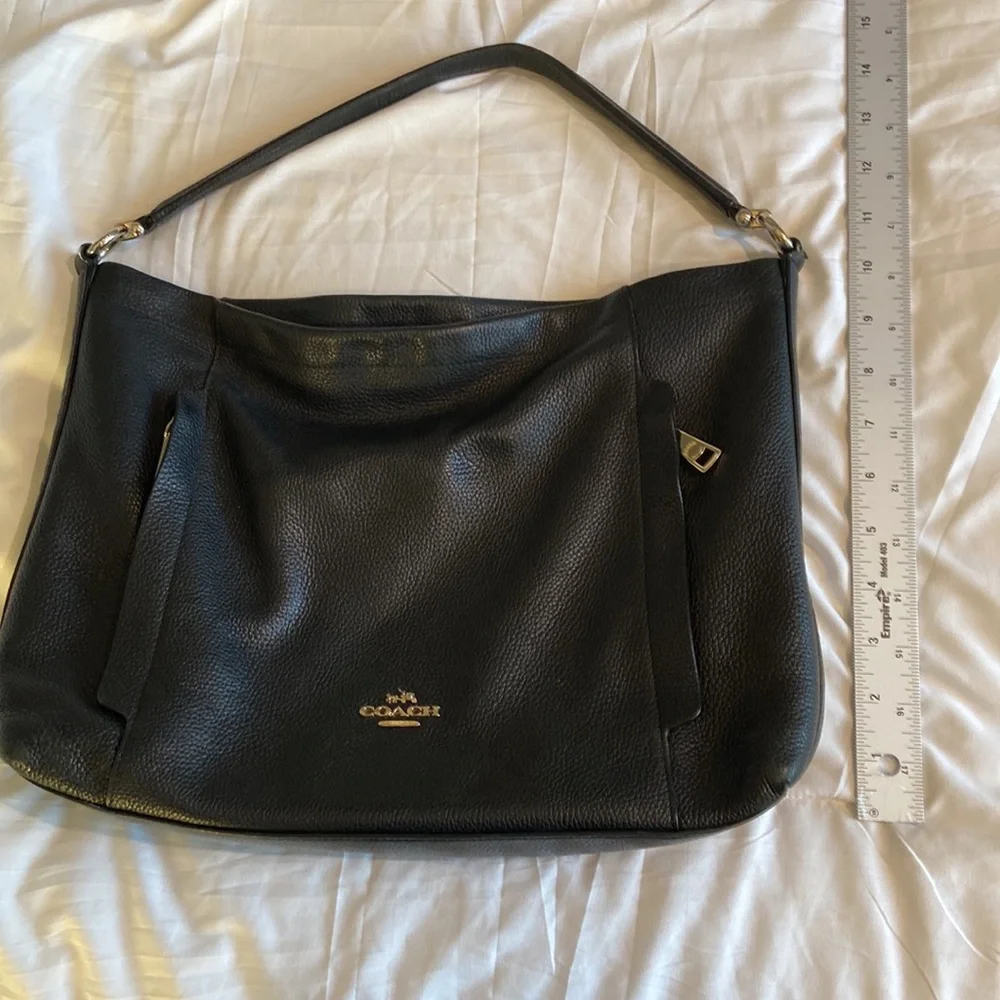 Coach Black Pebble Leather Scout Hobo Handbag, or Cross body gold hardware, EUC - Picture 11 of 13
